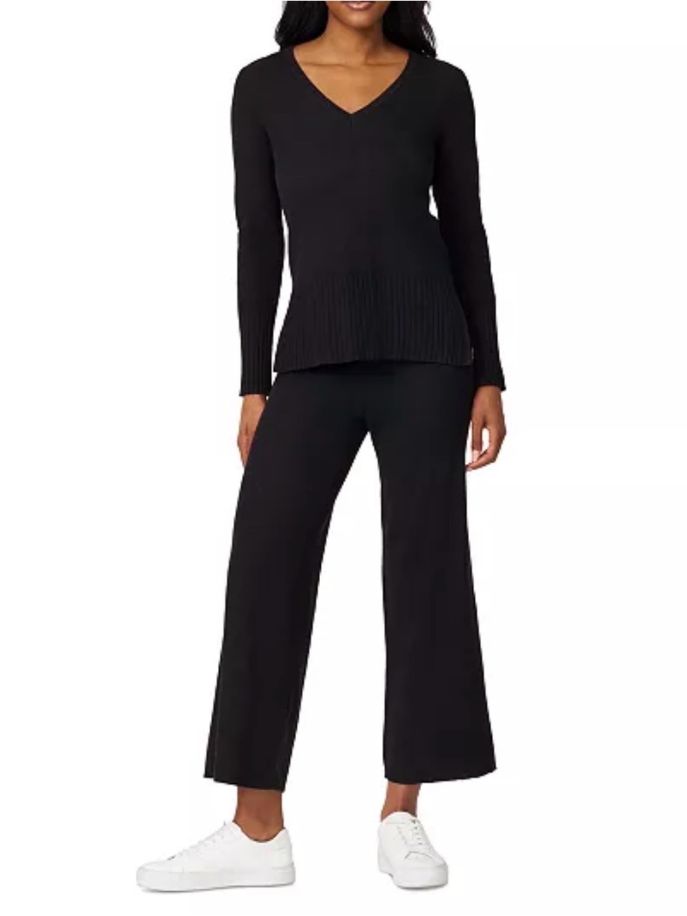 Melissa Paige Women's Ribbed-Knit V-Neck Tunic & Pant Sweater Set Black Size XL